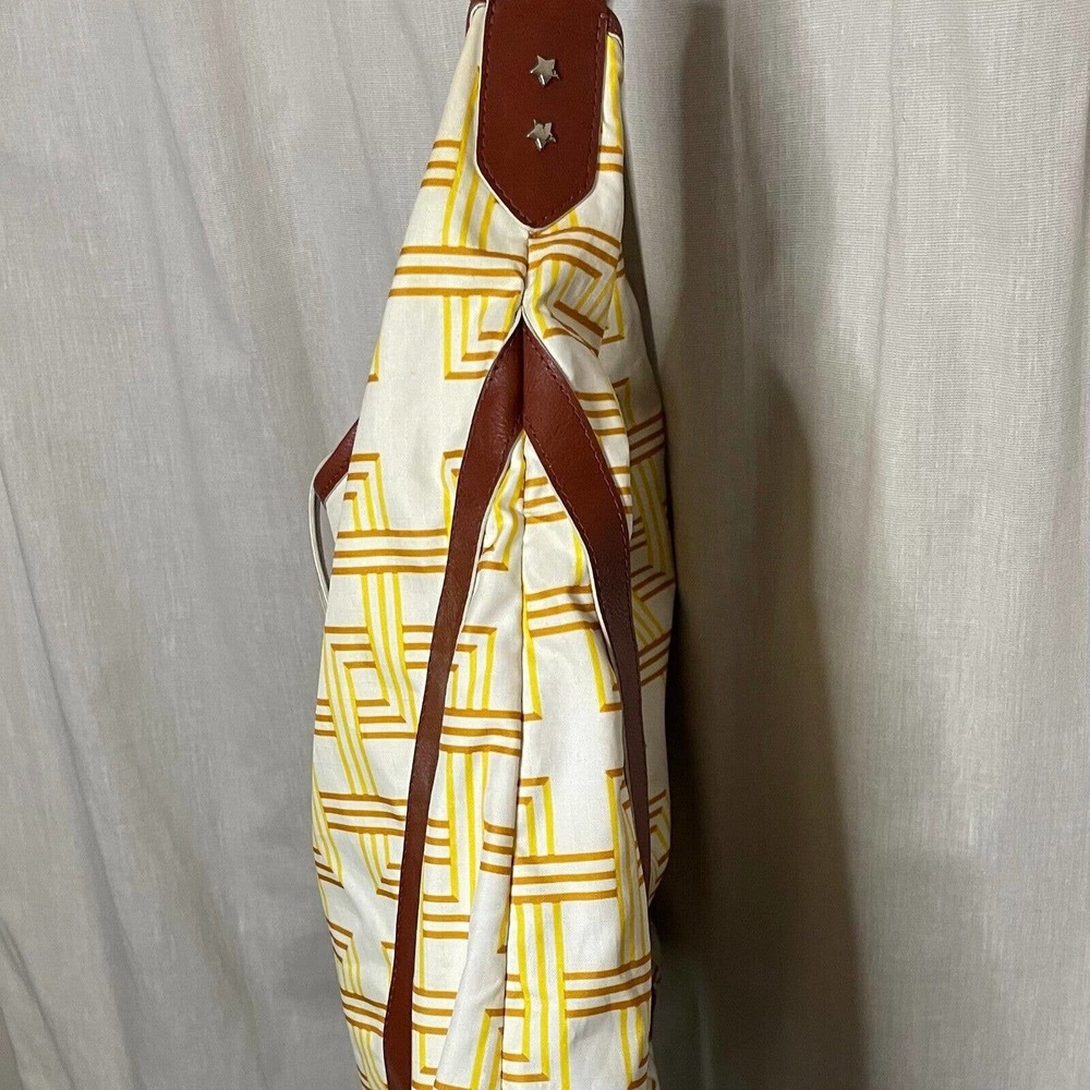 LeSportsac Yellow, White & Brown Nylon Hobo Bag With Faux Leather Trim, Rare - Picture 5 of 12